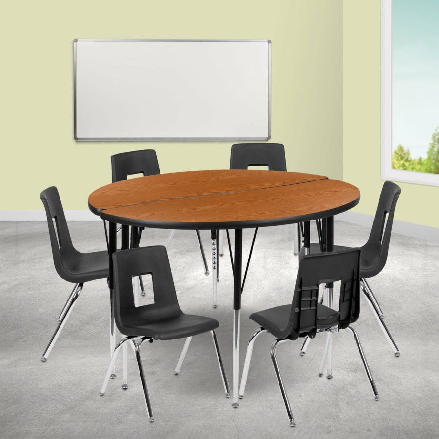 Classroom FLASH Activity Sets | 47.5" Circle Wave Flexible Laminate Activity Table Set With 16" Student Stack Chairs