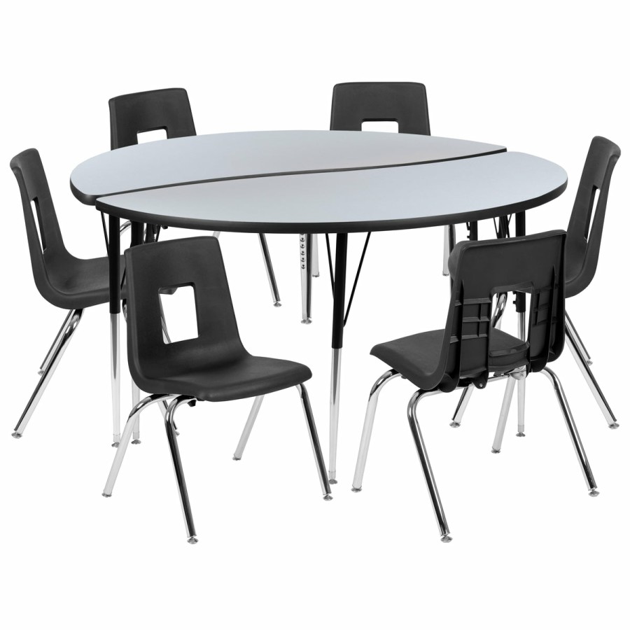 Classroom FLASH Activity Sets | 60" Circle Wave Flexible Laminate Activity Table Set With 16" Student Stack Chairs