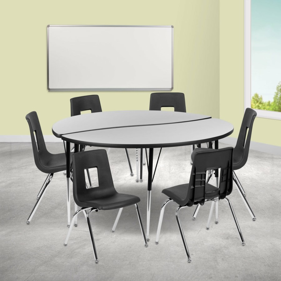 Classroom FLASH Activity Sets | 60" Circle Wave Flexible Laminate Activity Table Set With 16" Student Stack Chairs