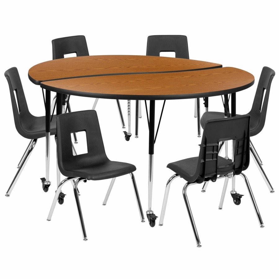 Classroom FLASH Activity Sets | Mobile 60" Circle Wave Flexible Laminate Activity Table Set With 16" Student Stack Chairs