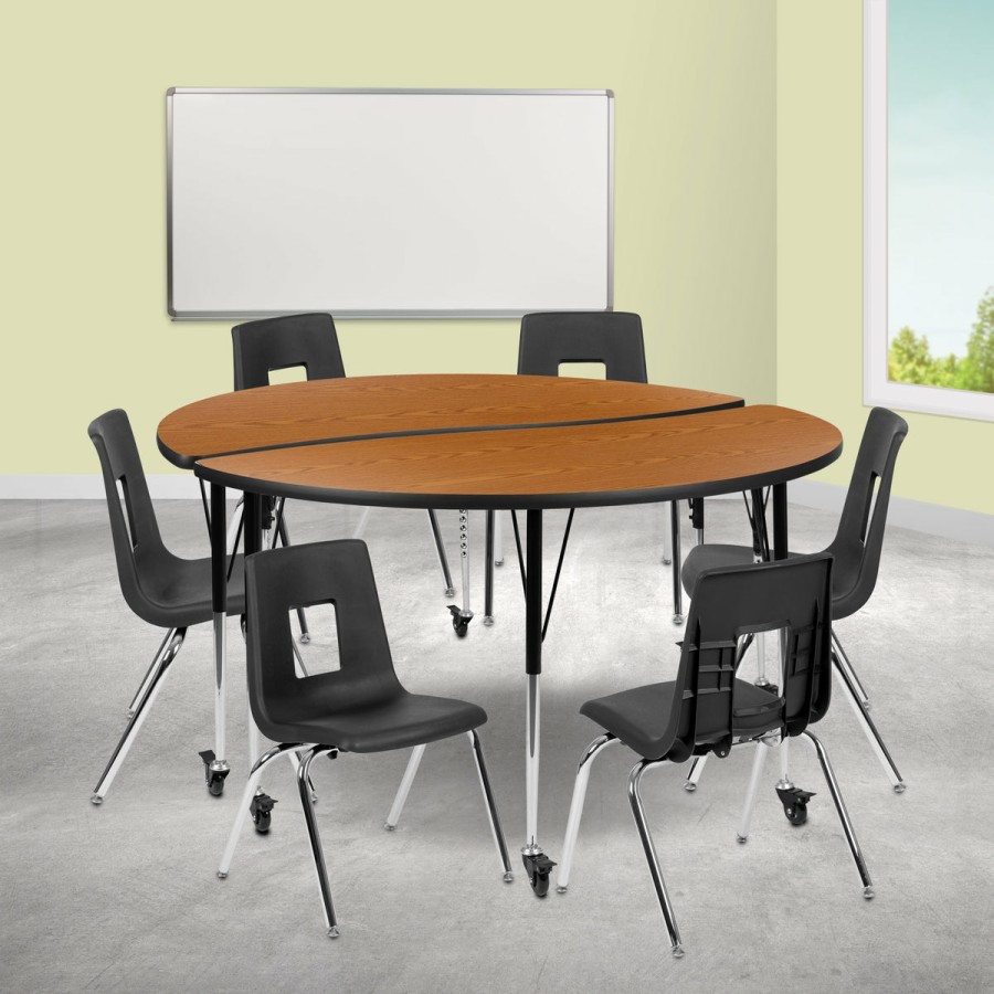 Classroom FLASH Activity Sets | Mobile 60" Circle Wave Flexible Laminate Activity Table Set With 16" Student Stack Chairs