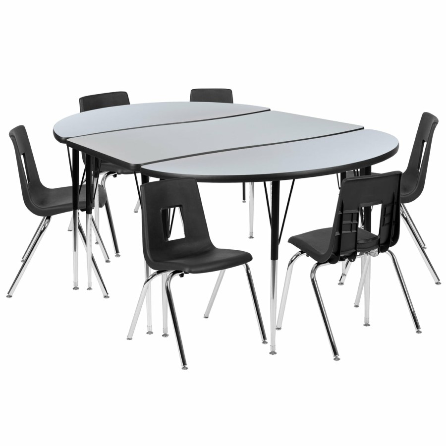 Classroom FLASH Activity Sets | 76" Oval Wave Flexible Laminate Activity Table Set With 18" Student Stack Chairs