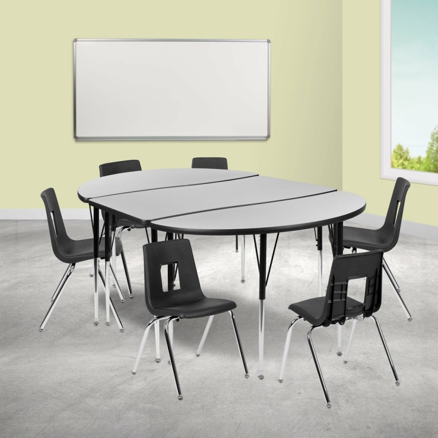 Classroom FLASH Activity Sets | 76" Oval Wave Flexible Laminate Activity Table Set With 18" Student Stack Chairs