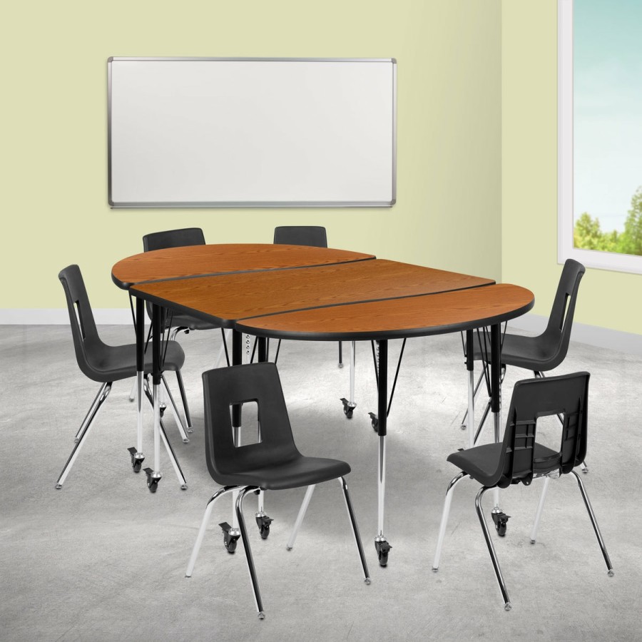 Classroom FLASH Activity Sets | Mobile 76" Oval Wave Flexible Laminate Activity Table Set With 18" Student Stack Chairs