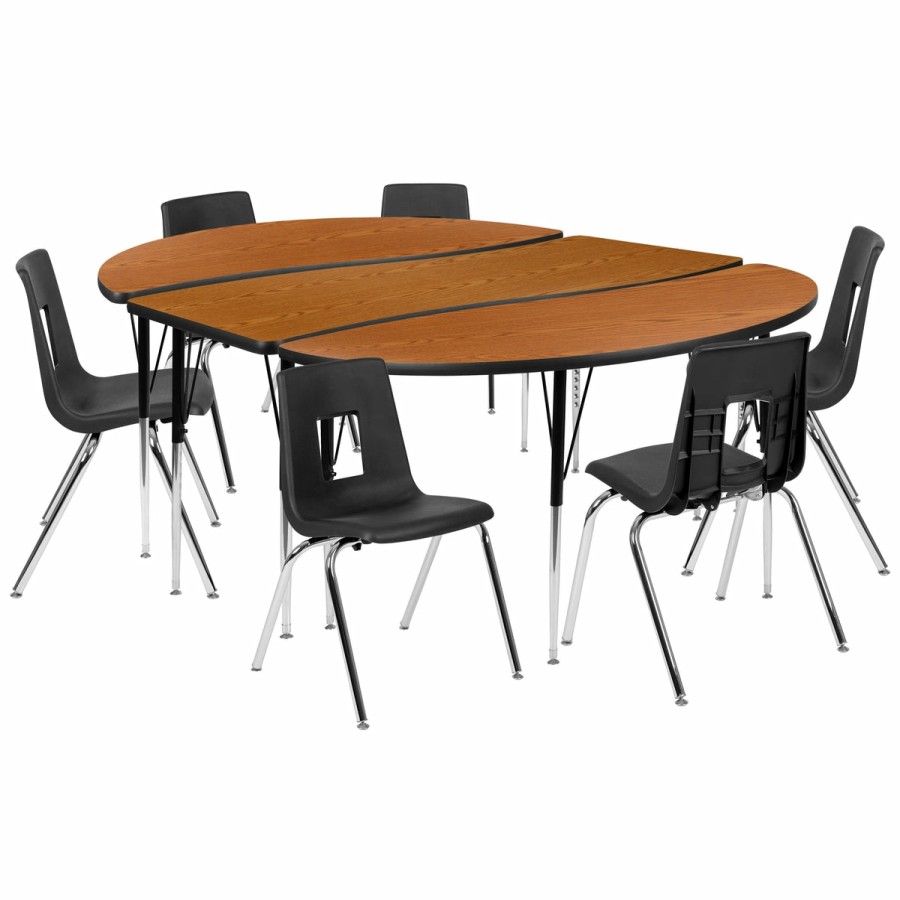 Classroom FLASH Activity Sets | 86" Oval Wave Flexible Laminate Activity Table Set With 18" Student Stack Chairs