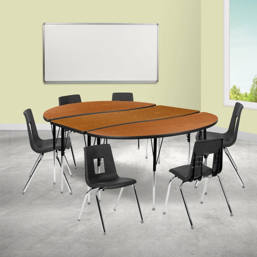 Classroom FLASH Activity Sets | 86" Oval Wave Flexible Laminate Activity Table Set With 18" Student Stack Chairs