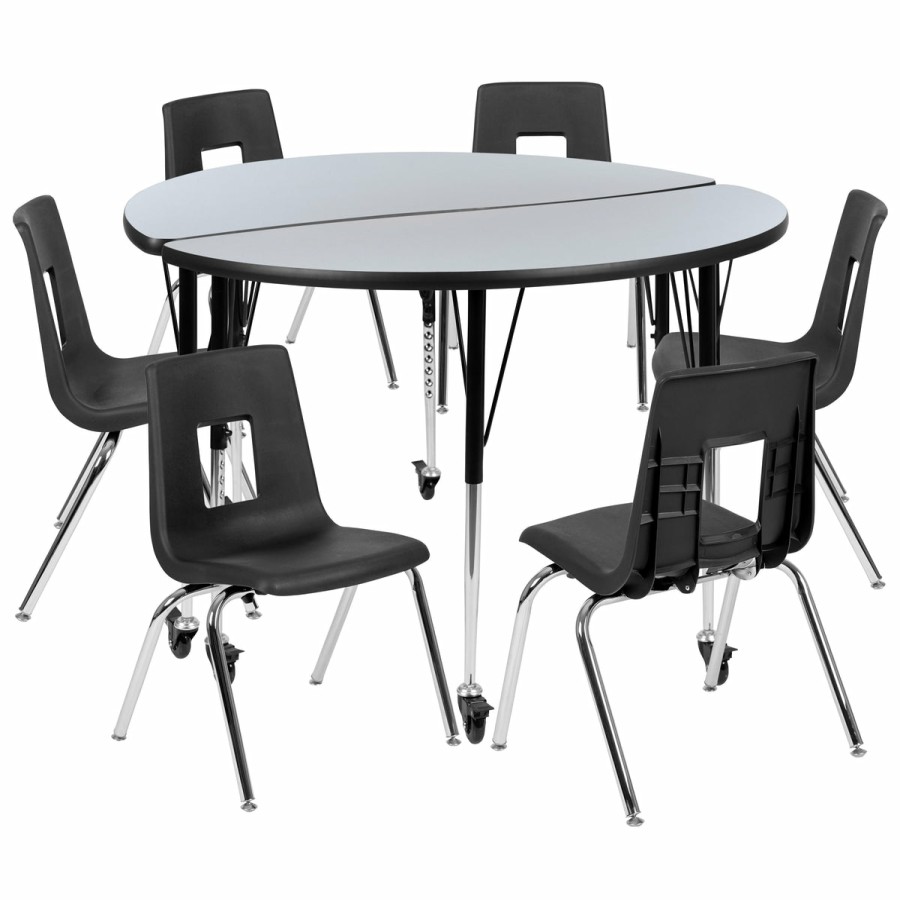 Classroom FLASH Activity Sets | Mobile 47.5" Circle Wave Flexible Laminate Activity Table Set With 18" Student Stack Chairs