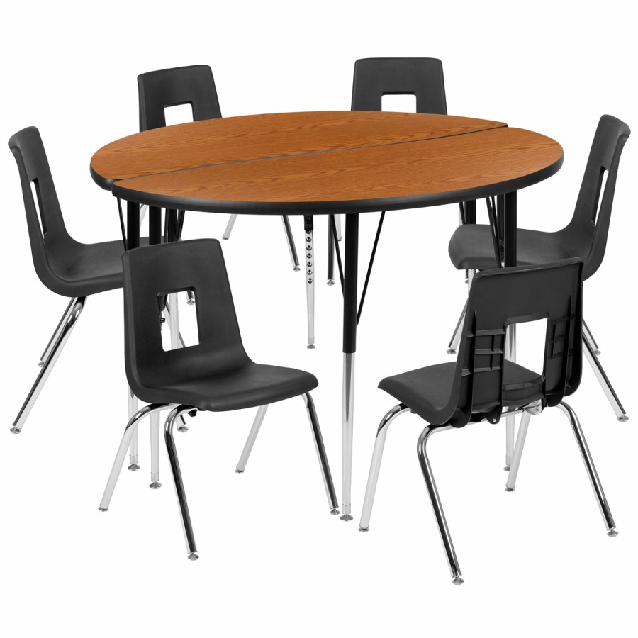 Classroom FLASH Activity Sets | 47.5" Circle Wave Flexible Laminate Activity Table Set With 18" Student Stack Chairs