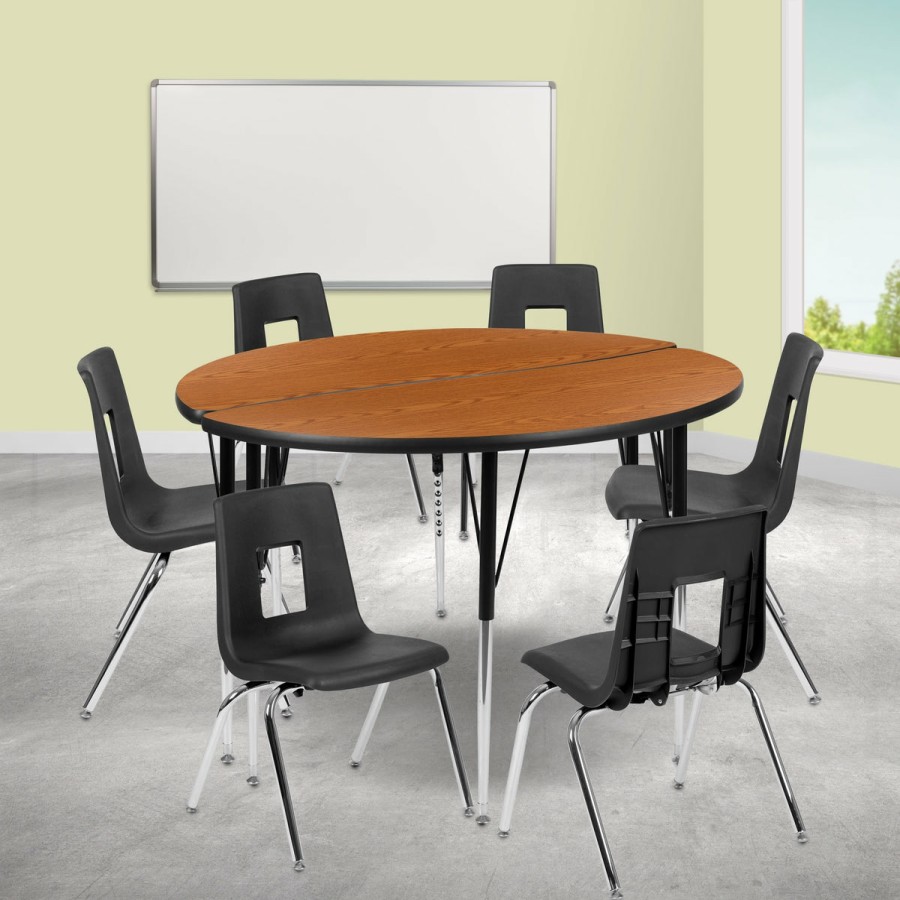 Classroom FLASH Activity Sets | 47.5" Circle Wave Flexible Laminate Activity Table Set With 18" Student Stack Chairs