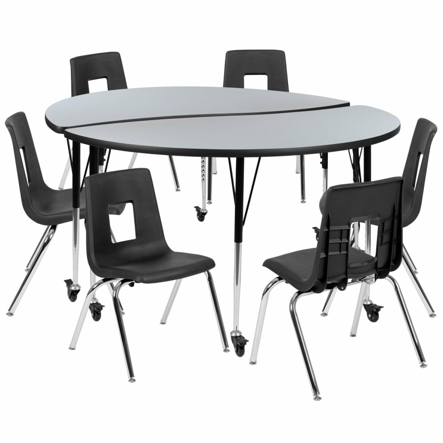 Classroom FLASH Activity Sets | Mobile 60" Circle Wave Flexible Laminate Activity Table Set With 18" Student Stack Chairs