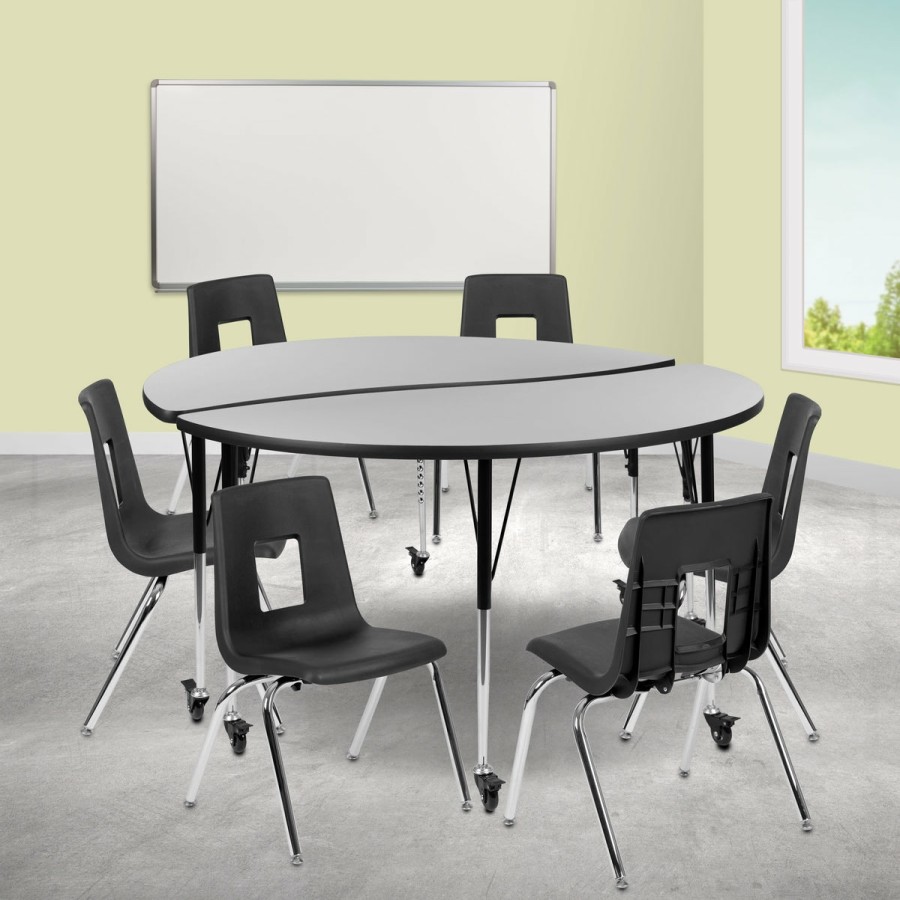 Classroom FLASH Activity Sets | Mobile 60" Circle Wave Flexible Laminate Activity Table Set With 18" Student Stack Chairs