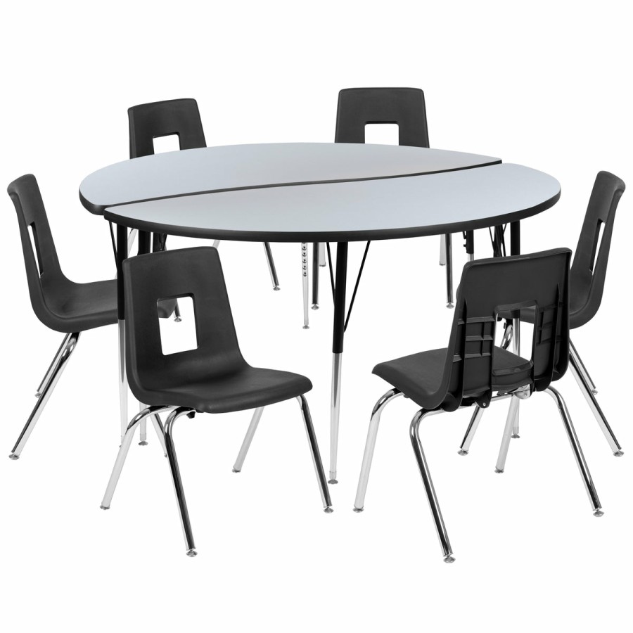 Classroom FLASH Activity Sets | 60" Circle Wave Flexible Laminate Activity Table Set With 18" Student Stack Chairs