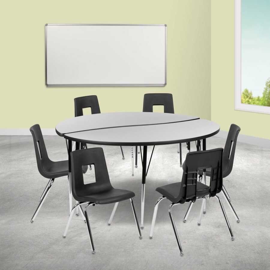 Classroom FLASH Activity Sets | 60" Circle Wave Flexible Laminate Activity Table Set With 18" Student Stack Chairs