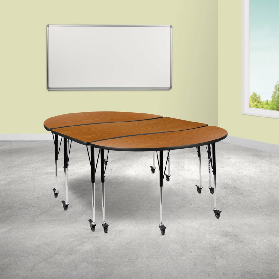 Classroom FLASH Activity Sets | 3 Mobile Piece 86" Oval Wave Flexible Grey Thermal Laminate Activity Table Set - Standard Height Adjustable Legs