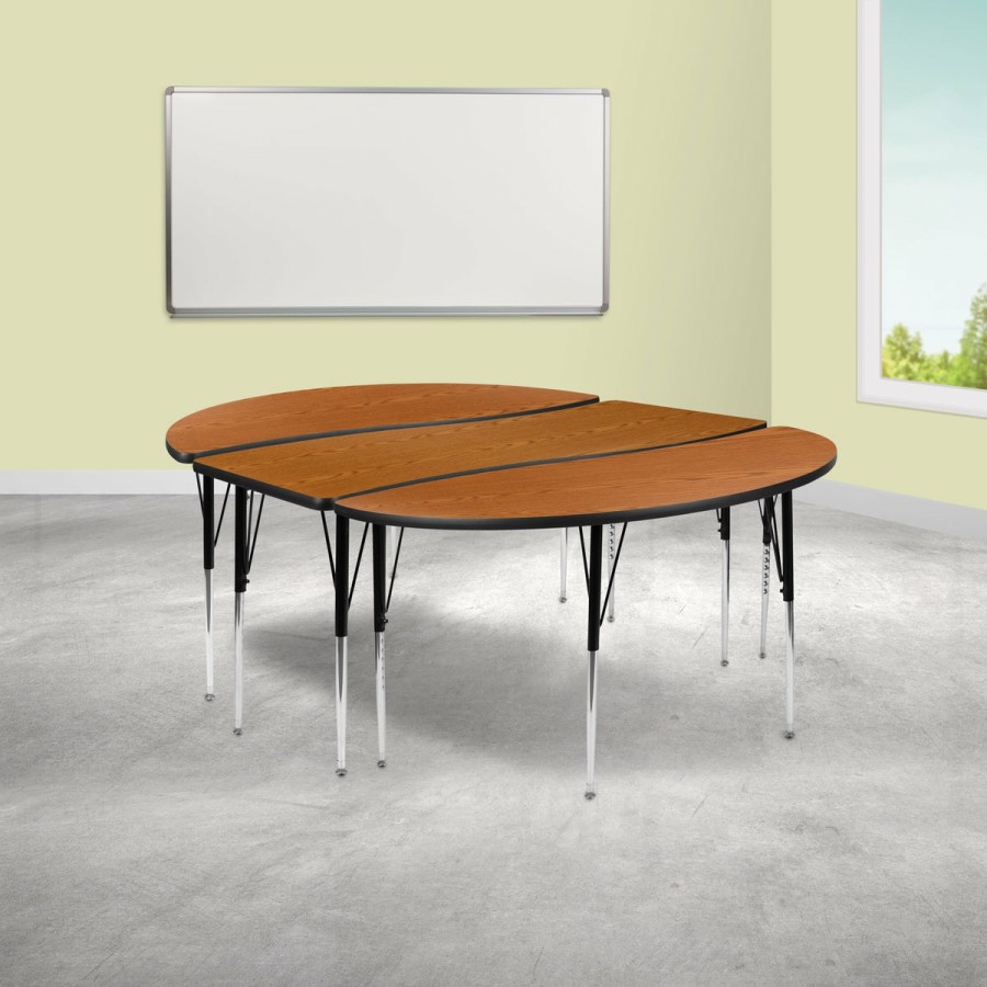 Classroom FLASH Activity Sets | 3 Piece 86" Oval Wave Flexible Grey Thermal Laminate Activity Table Set - Standard Height Adjustable Legs