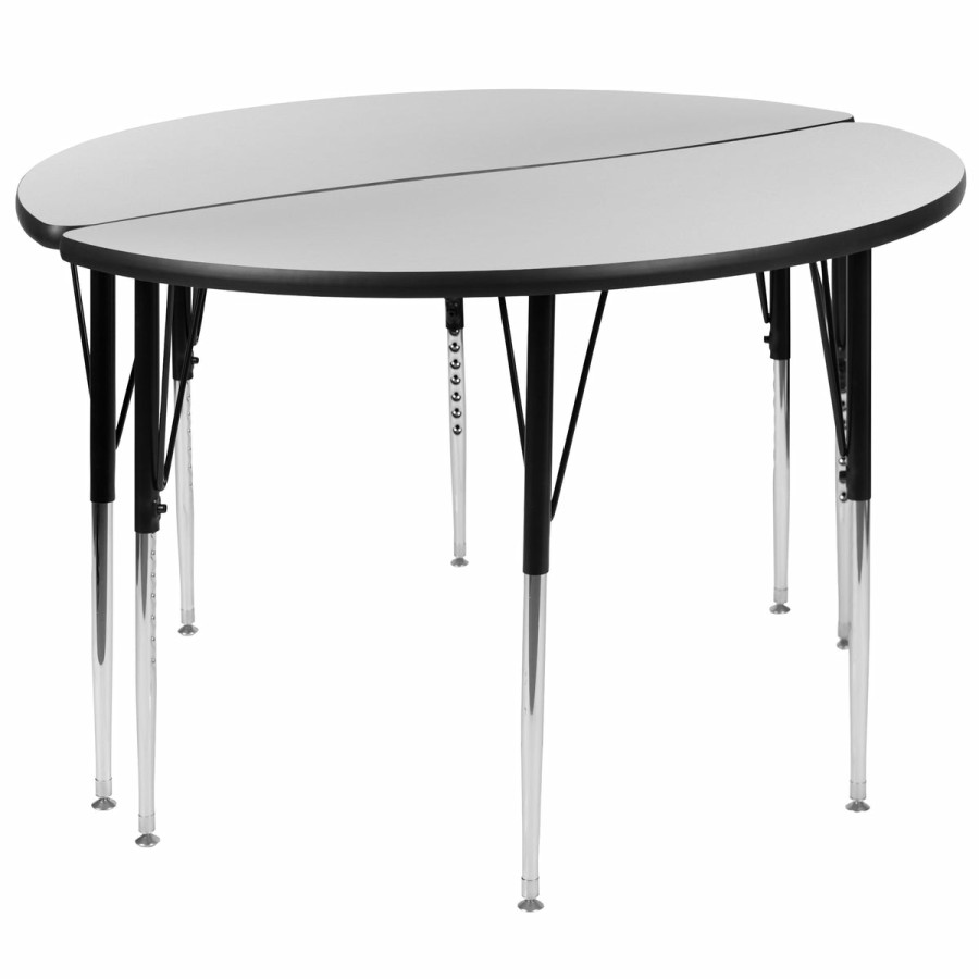 Classroom FLASH Activity Sets | 2 Piece 47.5" Circle Wave Flexible Grey Thermal Laminate Activity Table Set - Standard Height Adjustable Legs