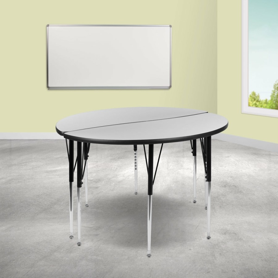 Classroom FLASH Activity Sets | 2 Piece 47.5" Circle Wave Flexible Grey Thermal Laminate Activity Table Set - Standard Height Adjustable Legs