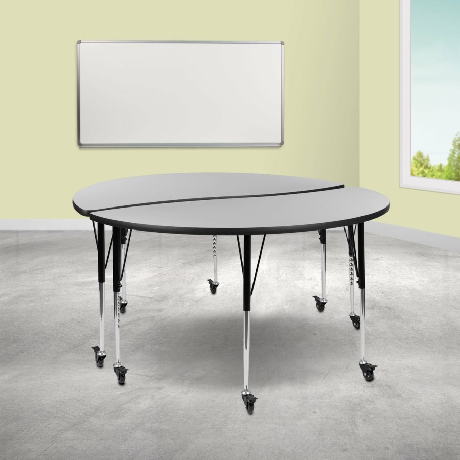 Classroom FLASH Activity Sets | 2 Piece Mobile 60" Circle Wave Flexible Grey Thermal Laminate Adjustable Activity Table Set