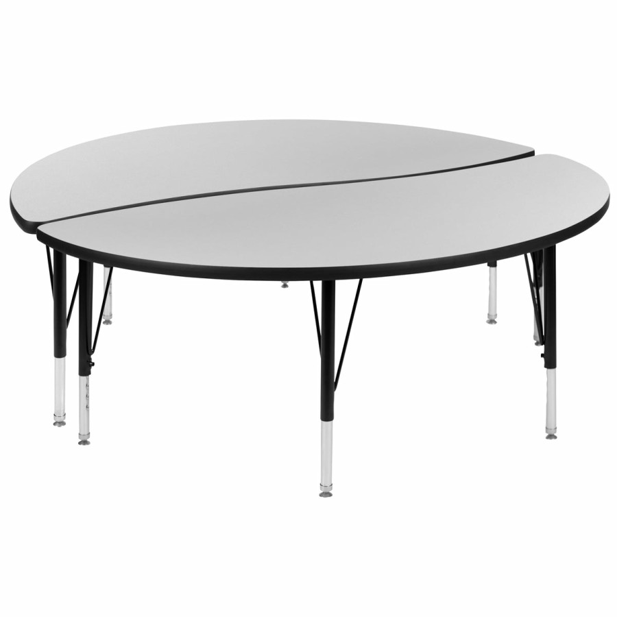 Classroom FLASH Activity Sets | 2 Piece 60" Circle Wave Flexible Grey Thermal Laminate Activity Table Set - Height Adjustable Short Legs