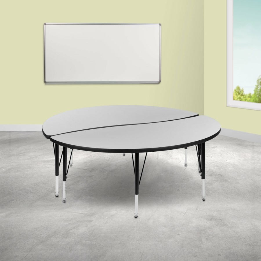 Classroom FLASH Activity Sets | 2 Piece 60" Circle Wave Flexible Grey Thermal Laminate Activity Table Set - Height Adjustable Short Legs