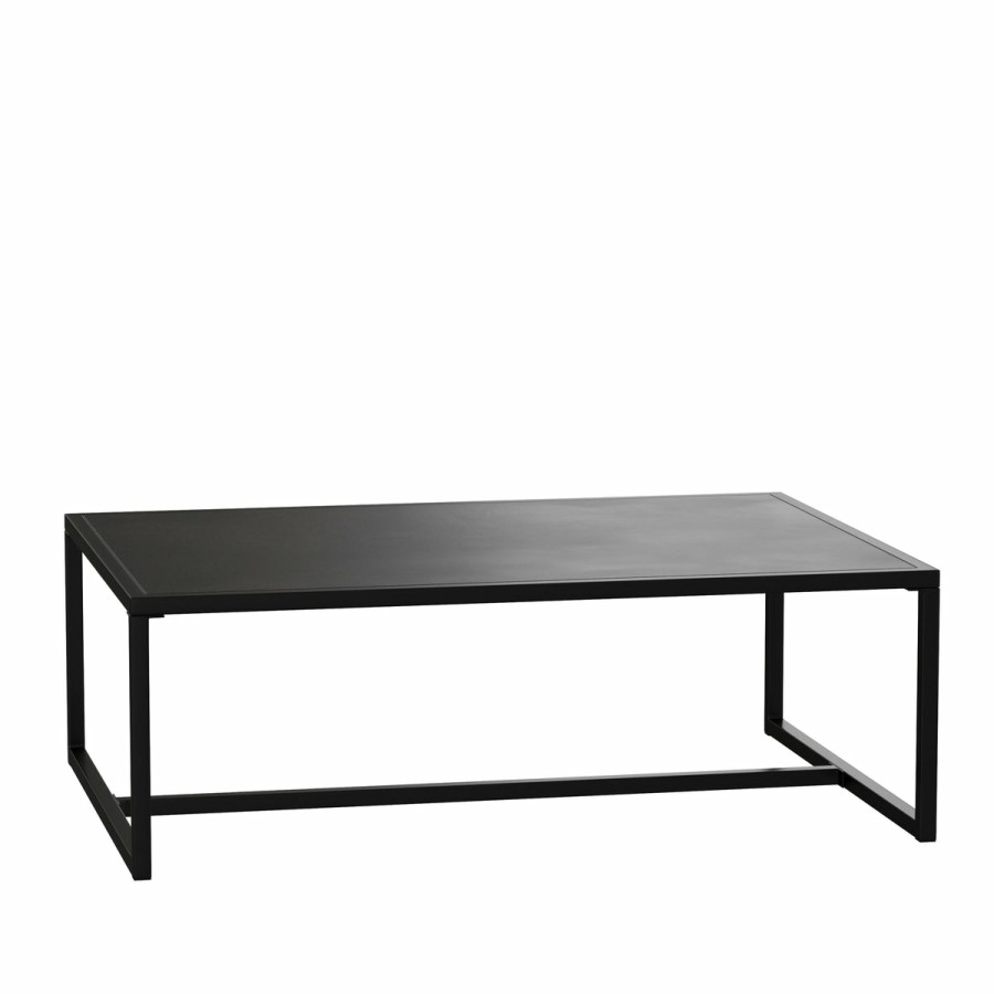 More FLASH | Brock Outdoor Patio Coffee Table Commercial Grade Coffee Table For Deck, Porch, Or Poolside - Steel Square Leg Frame