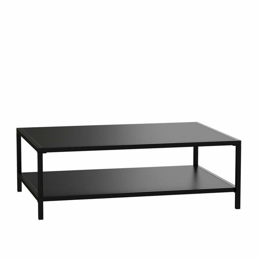 More FLASH | Brock Outdoor 2 Tier Patio Coffee Table Commercial Grade Coffee Table For Deck, Porch, Or Poolside - Steel Square Leg Frame