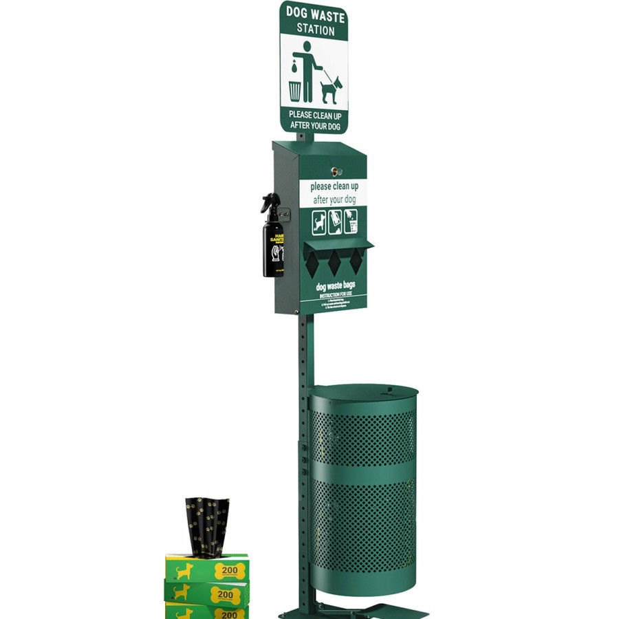 More FLASH | Kessler Pet Waste Station With Glow In The Dark Sign, Bag Dispenser, Hand Sanitizer & Pedal Trash Can - Includes 600 Waste Bags & 50 Can Liners