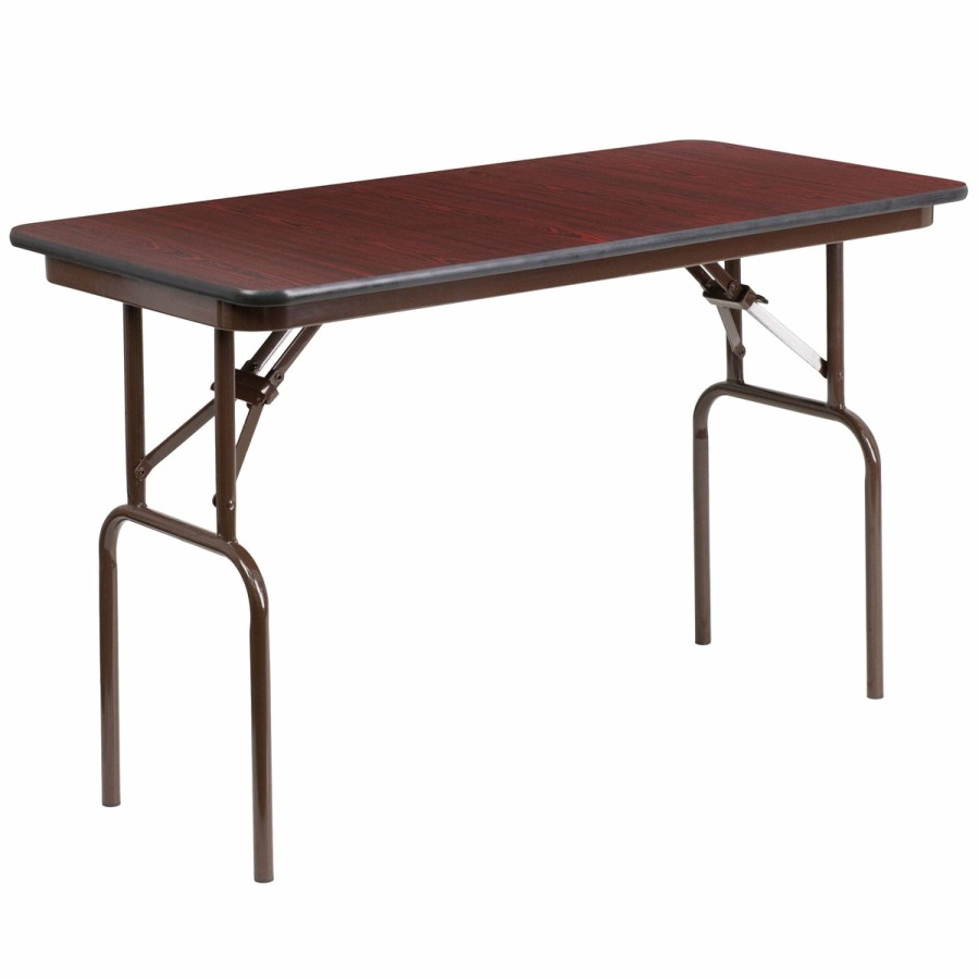 Folding & Event FLASH Laminate Folding Tables | 4-Foot Mahogany Melamine Laminate Folding Banquet Table