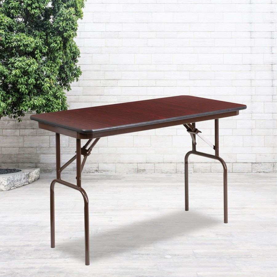 Folding & Event FLASH Laminate Folding Tables | 4-Foot Mahogany Melamine Laminate Folding Banquet Table