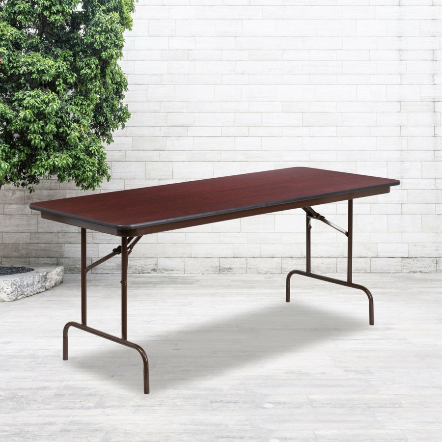 Folding & Event FLASH Laminate Folding Tables | 6-Foot High Pressure Mahogany Laminate Folding Banquet Table