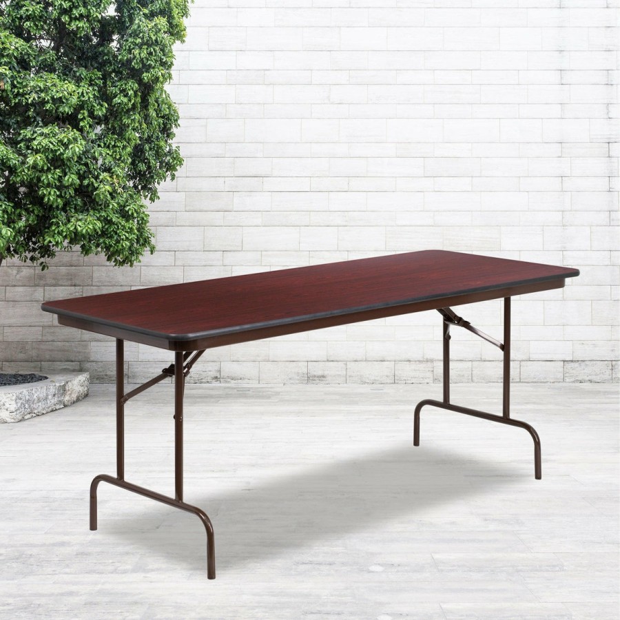 Folding & Event FLASH Laminate Folding Tables | 6-Foot Mahogany Melamine Laminate Folding Banquet Table