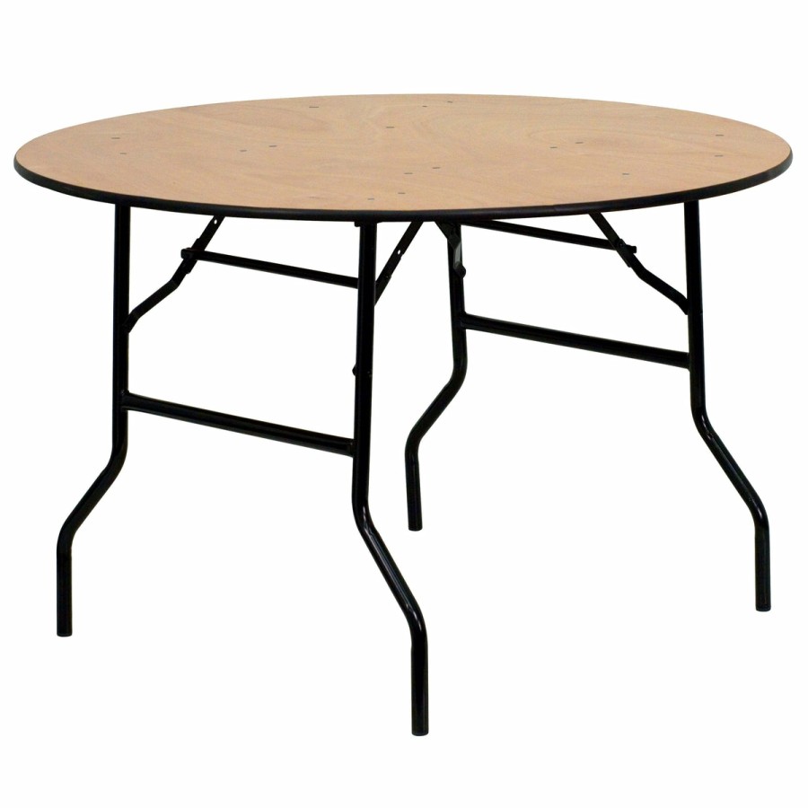 Folding & Event FLASH Wood Folding Tables | 4-Foot Round Wood Folding Banquet Table With Clear Coated Finished Top