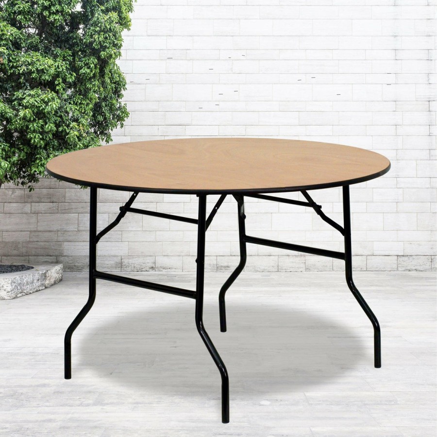 Folding & Event FLASH Wood Folding Tables | 4-Foot Round Wood Folding Banquet Table With Clear Coated Finished Top