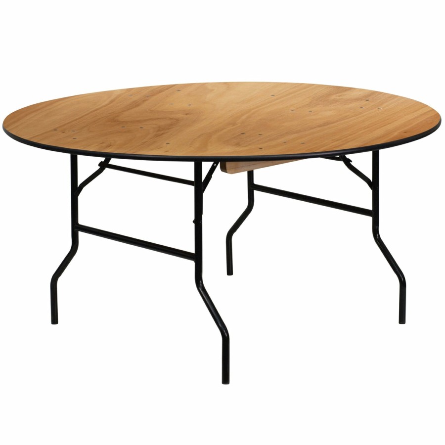 Folding & Event FLASH Wood Folding Tables | 5-Foot Round Wood Folding Banquet Table With Clear Coated Finished Top