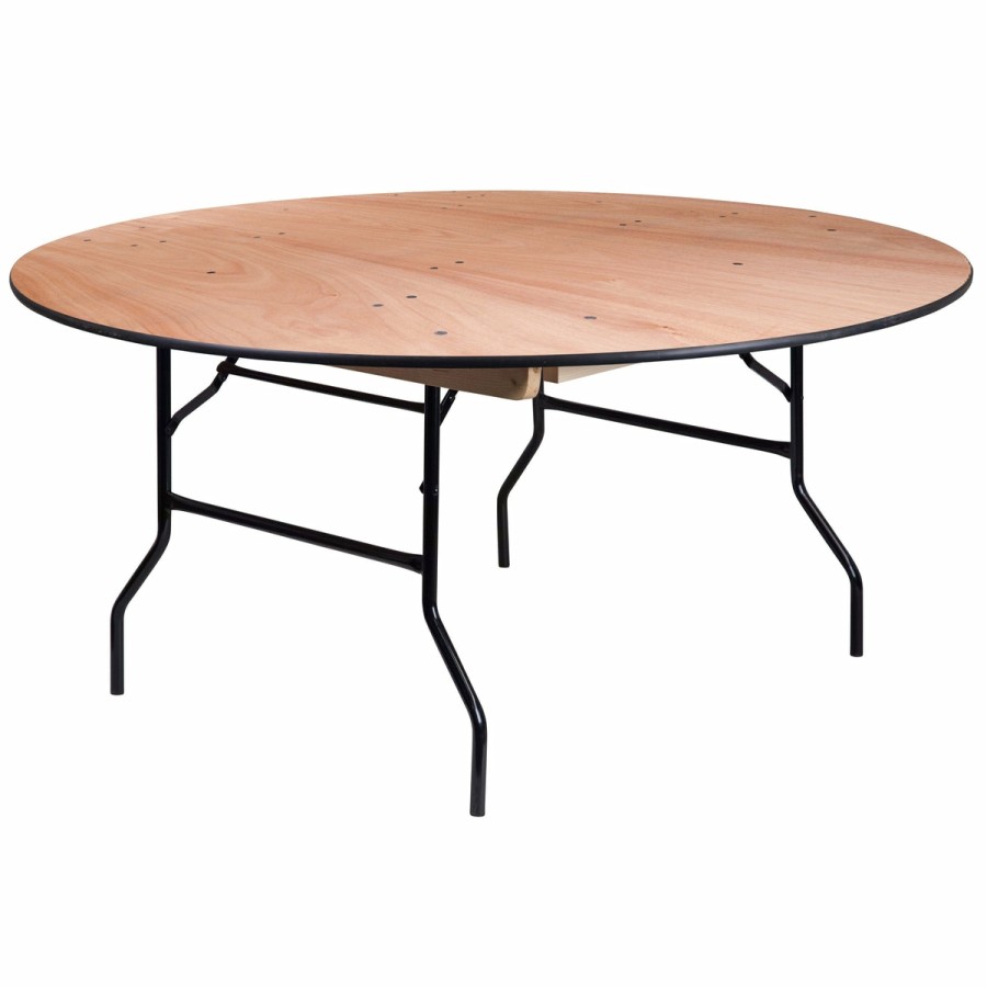 Folding & Event FLASH Wood Folding Tables | 5.5-Foot Round Wood Folding Banquet Table With Clear Coated Finished Top