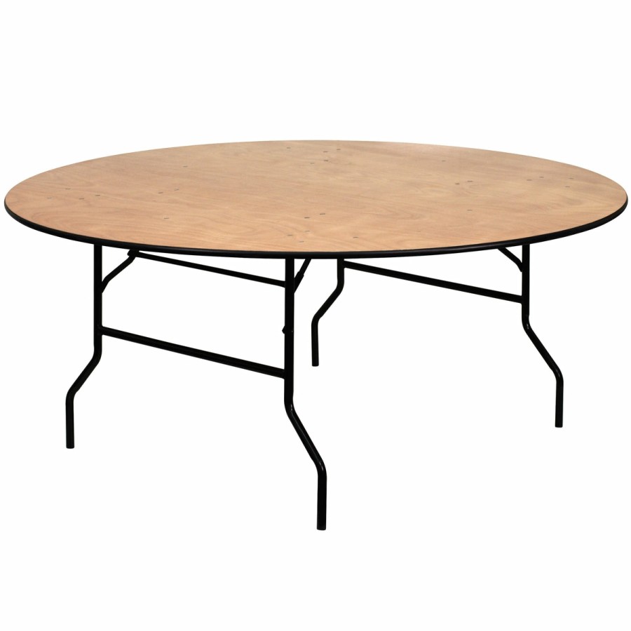 Folding & Event FLASH Wood Folding Tables | 6-Foot Round Wood Folding Banquet Table With Clear Coated Finished Top