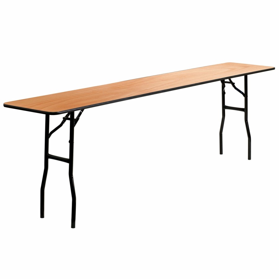 Folding & Event FLASH Wood Folding Tables | 8-Foot Rectangular Wood Folding Training / Seminar Table With Smooth Clear Coated Finished Top