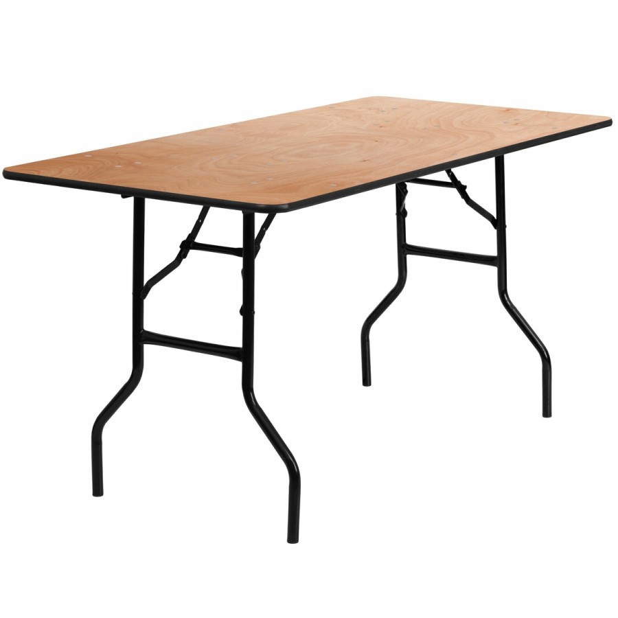 Folding & Event FLASH Wood Folding Tables | 5-Foot Rectangular Wood Folding Banquet Table With Clear Coated Finished Top