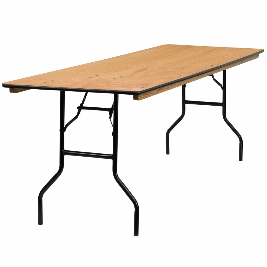 Folding & Event FLASH Wood Folding Tables | 8-Foot Rectangular Wood Folding Banquet Table With Clear Coated Finished Top