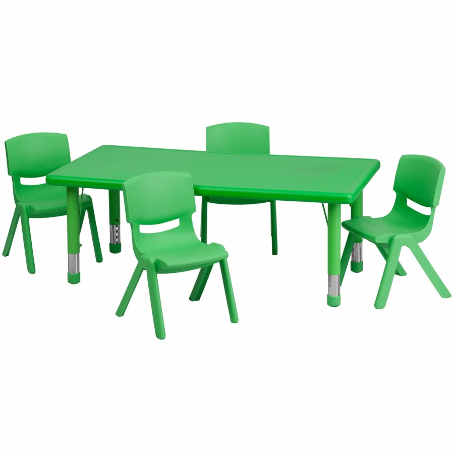 Classroom FLASH Activity Sets | 24"W X 48"L Rectangular Plastic Height Adjustable Activity Table Set With 4 Chairs