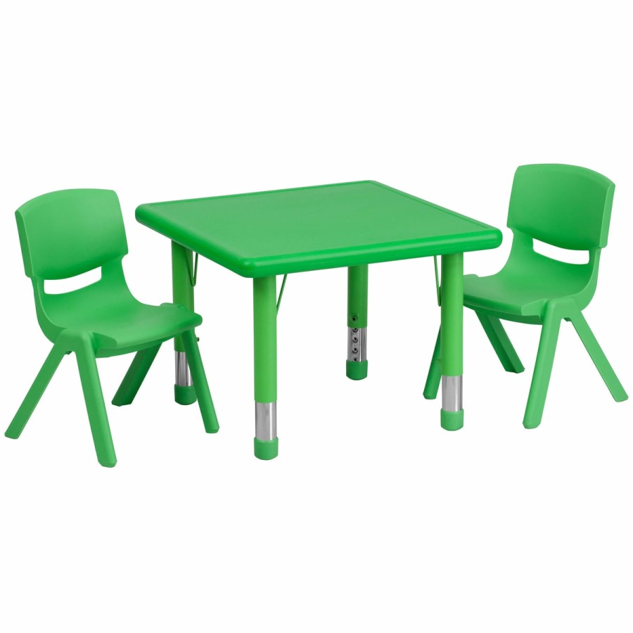 Classroom FLASH Activity Sets | 24" Square Plastic Height Adjustable Activity Table Set With 2 Chairs