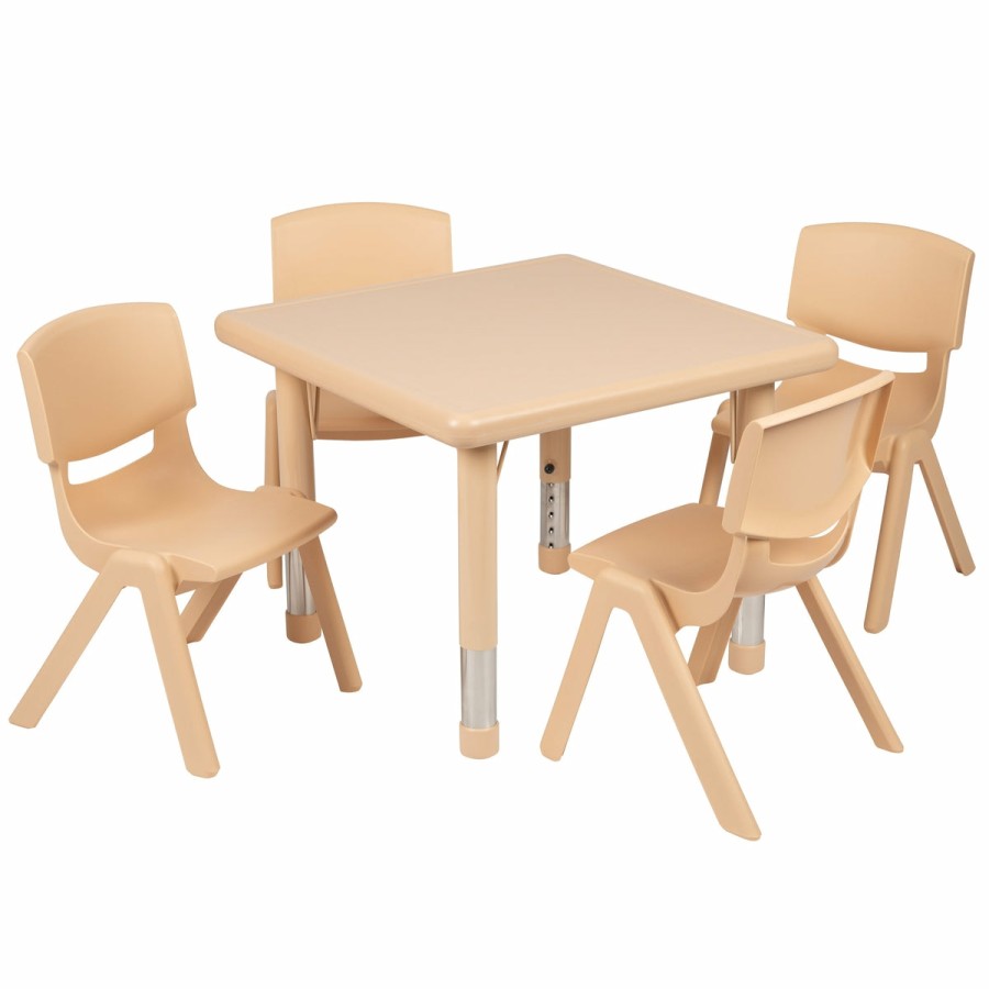 Classroom FLASH Activity Sets | 24" Square Plastic Height Adjustable Activity Table Set With 4 Chairs