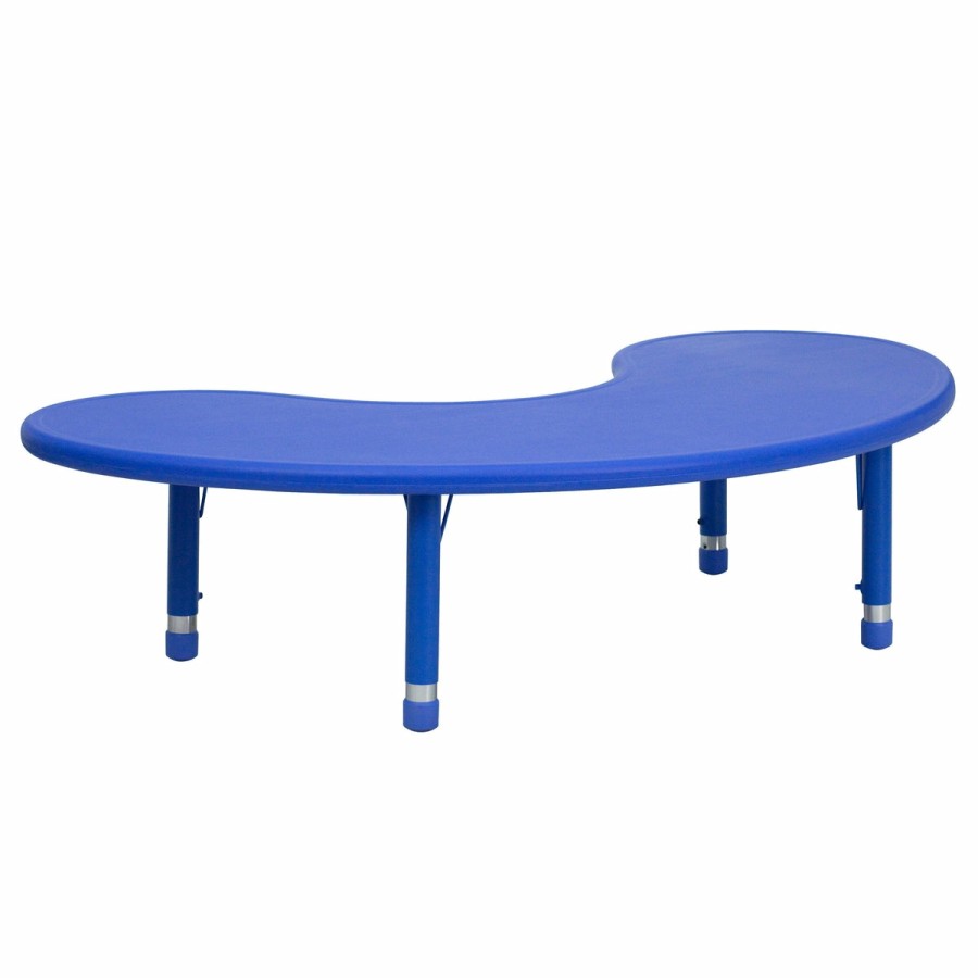 Classroom FLASH Kidney Tables | 35"W X 65"L Half-Moon Plastic Height Adjustable Activity Table