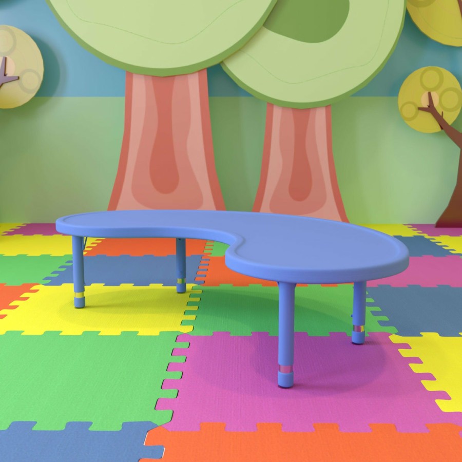 Classroom FLASH Kidney Tables | 35"W X 65"L Half-Moon Plastic Height Adjustable Activity Table