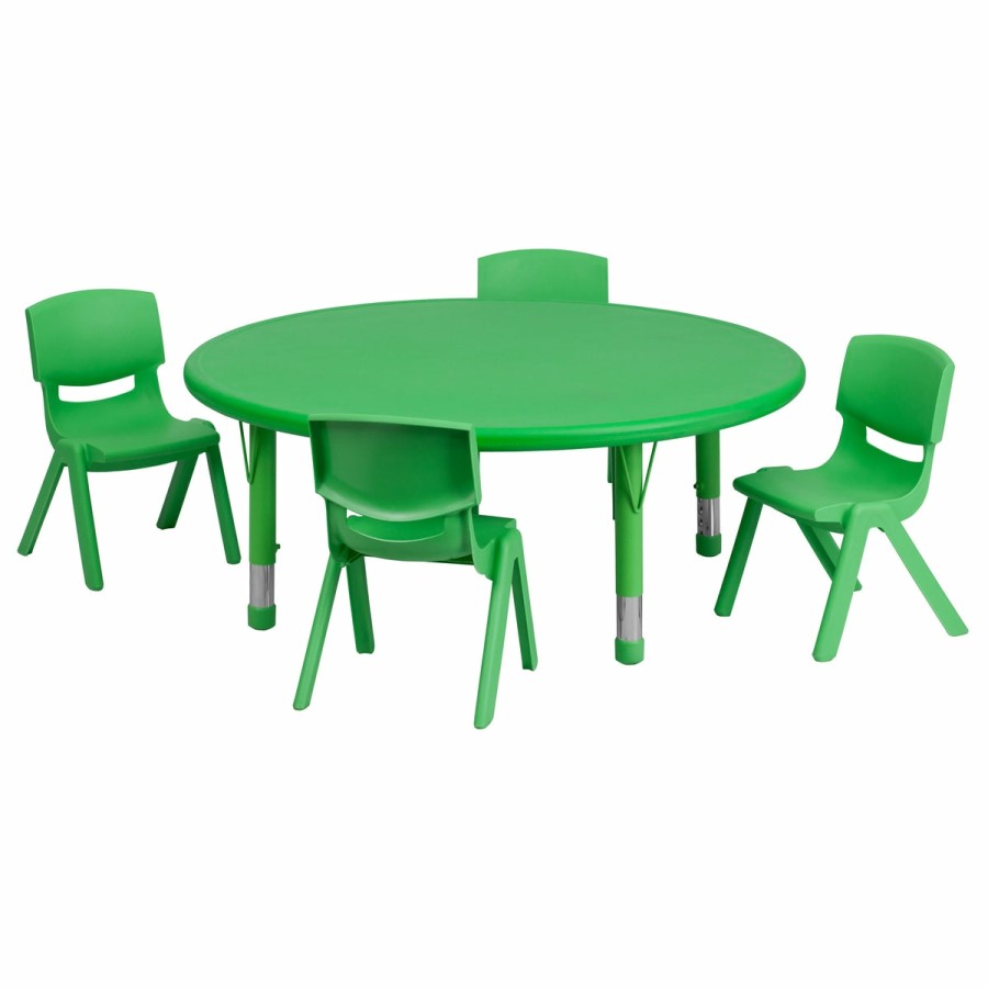 Classroom FLASH Activity Sets | 45" Round Plastic Height Adjustable Activity Table Set With 4 Chairs