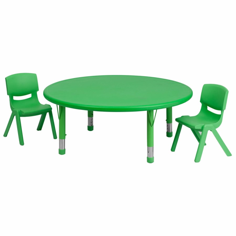 Classroom FLASH Activity Sets | 45" Round Plastic Height Adjustable Activity Table Set With 2 Chairs