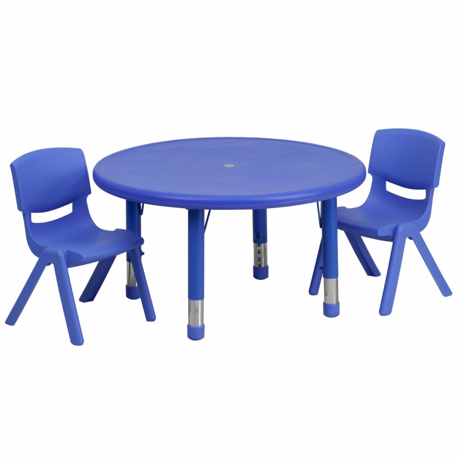 Classroom FLASH Activity Sets | 33" Round Plastic Height Adjustable Activity Table Set With 2 Chairs