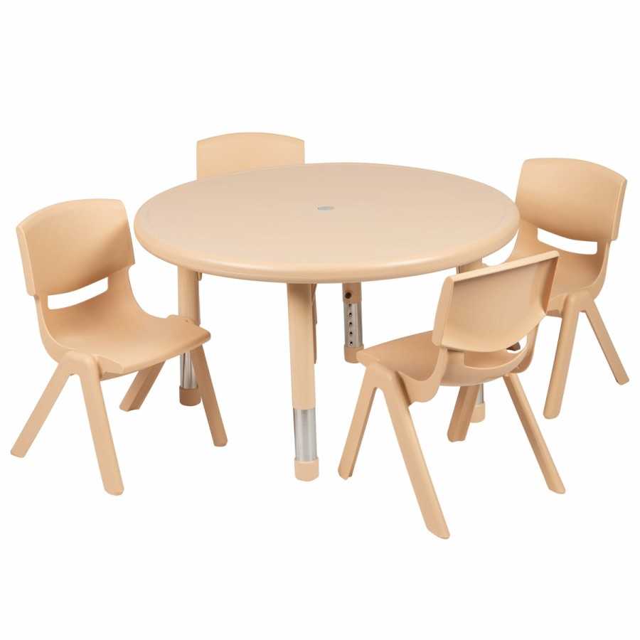 Classroom FLASH Activity Sets | 33" Round Plastic Height Adjustable Activity Table Set With 4 Chairs