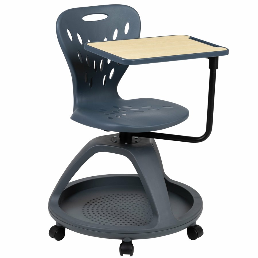 Classroom FLASH Mobile Desk Chairs | Mobile Desk Chair With 360 Degree Tablet Rotation And Under Seat Storage Cubby