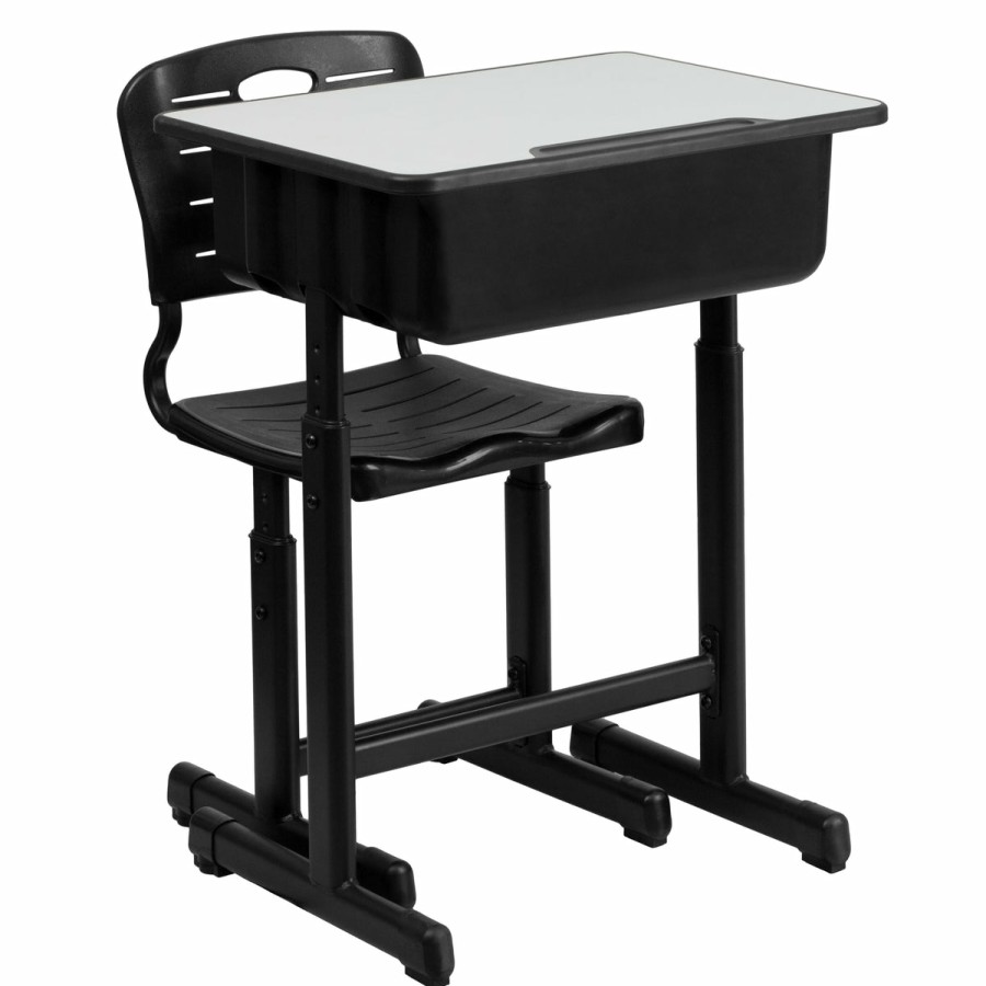 Classroom FLASH Desks & Study Carrels | Adjustable Height Student Desk And Chair With Pedestal Frame